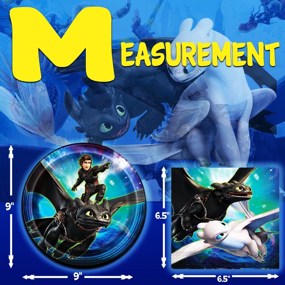 How To Train Your Dragon Themed Party Pack – Includes Paper Plates & Luncheon Napkins Plus 24 Birthday Candles – Serves 16
