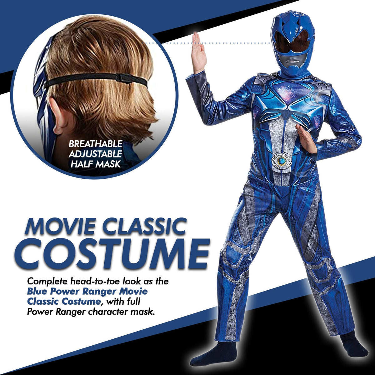 Disguise Blue Power Rangers Costume for Kids. Official Licensed Blue Ranger Classic Movie Power Ranger Suit with Mask for Boys &amp; Girls