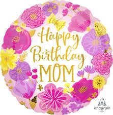 Anagram 17&quot; Happy Birthday Mom Painted Flowers Foil Balloon, Multicolor