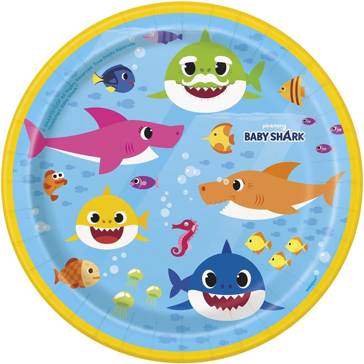 Unique Baby Shark Round Dessert Plates - 7" (Pack of 8) - Colorful Party Plates, Perfect for Birthdays and Celebrations