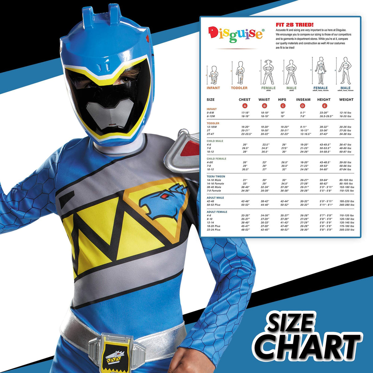 Blue Power Rangers Costume for Kids. Official Licensed Blue Ranger Dino Charge Classic Power Ranger Suit with Mask for Boys &amp; Girls, Medium (7-8)