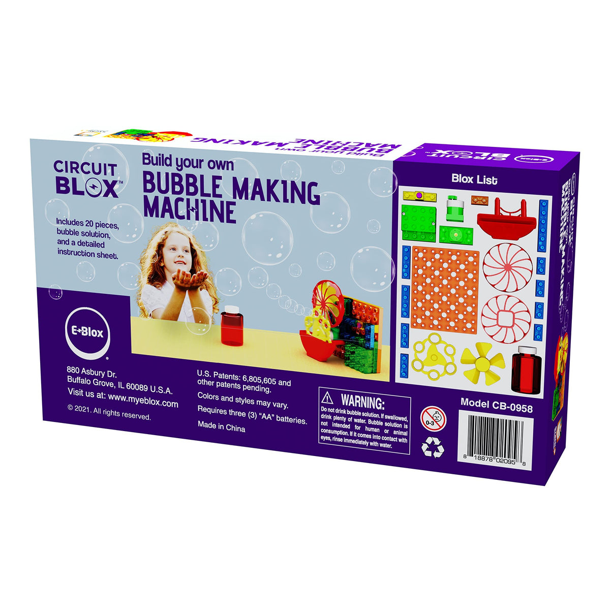 E-BLOX Building Blocks STEM Circuit Kit, Build Your Own Bubble Machine, Bubble Solution Included, Great Science Project for Little Ones, Birthday Gift, Boys, Girls, 5+