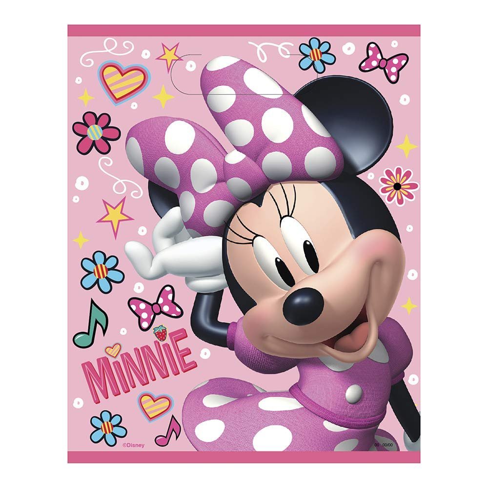 Unique Iconic Minnie Mouse Plastic Loot Bags - 11&quot; x 7.5&quot;, 8 Pcs