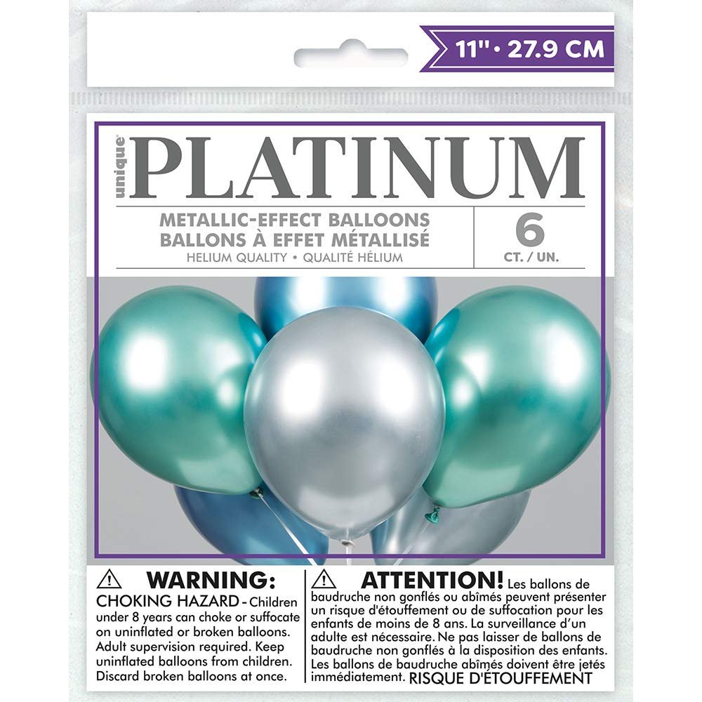 Assorted Blue, Green, &amp; Silver Platinum Latex Balloons 11&quot;(Pack of 6) - Vivid Design, Perfect for Weddings, Birthdays, Anniversaries, Parties, Celebrations, &amp; More