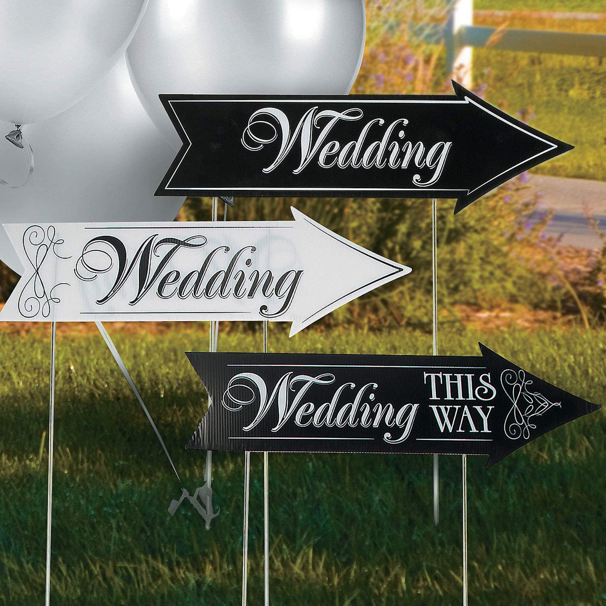 Wedding Sign For Ceremony and Reception | Three Double Sided Wedding Direction Signs | Wedding Road Signs | Yard Signs | Wedding This Way Sign | Parking Signs for Wedding | Includes Metal Stakes