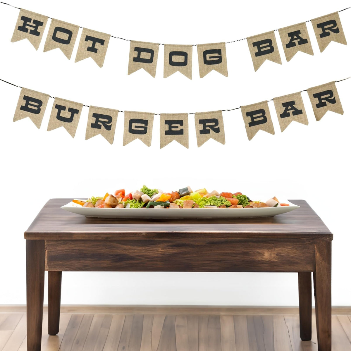 Natural Reversible Burlap Banner - 108" x 6.5" (1 Pack) - Eco-friendly Burger & Hot Dog Bar Sign - Perfect for Parties, BBQs, Picnics
