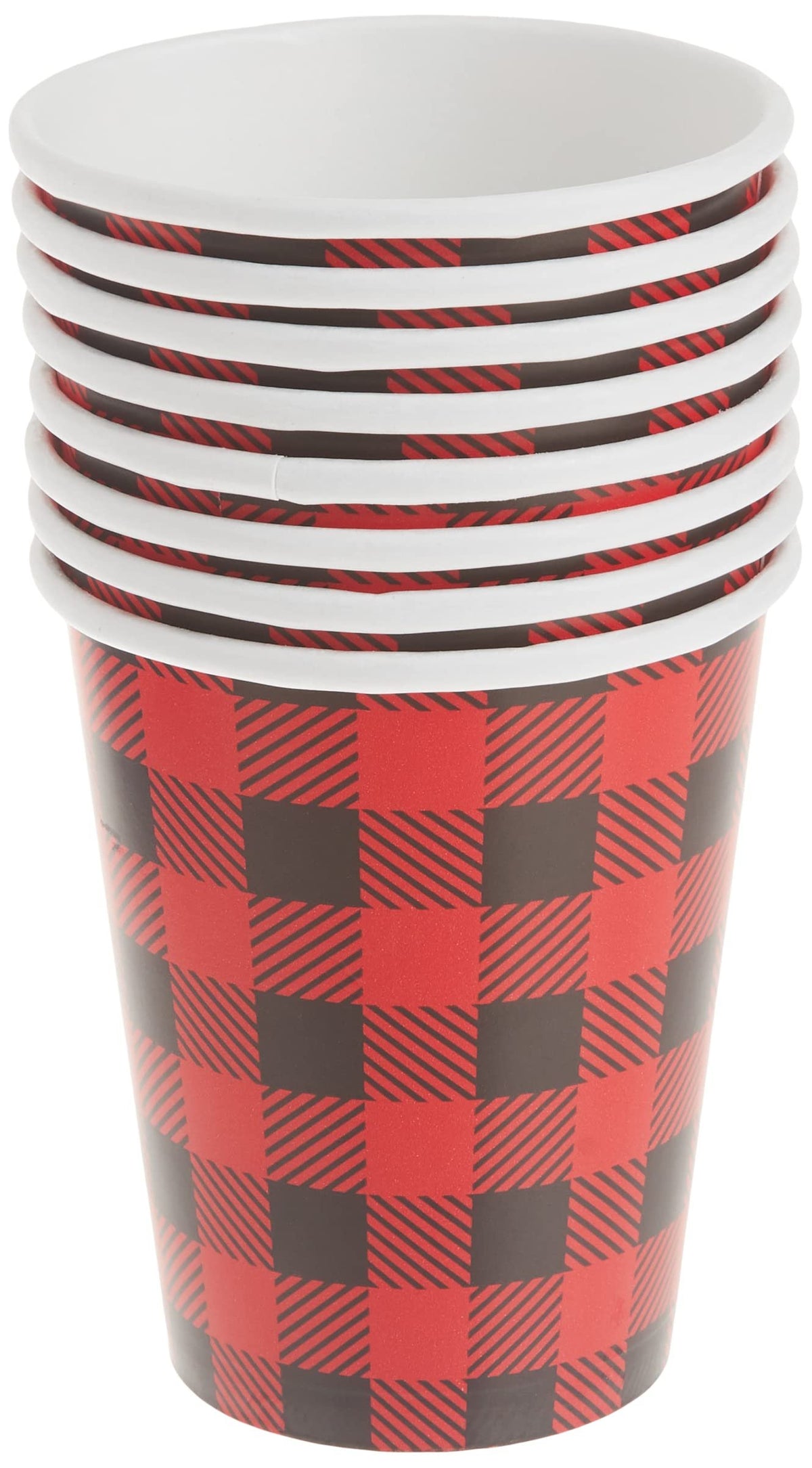 Bold Plaid Lumberjack Paper Cups - 9oz (Pack of 8) - Striking Red & Black Design, Eco-Friendly & Durable - Perfect for Parties and Events