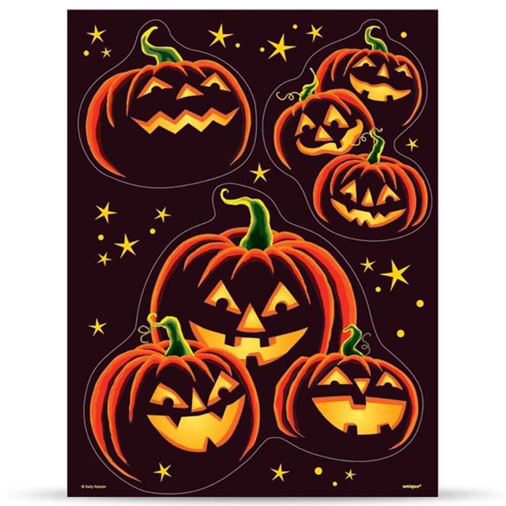 Unique Industries Pumpkin Grin Window Decal Clings | Assorted Designs | 3 Pcs, 1 ct, Multicolor