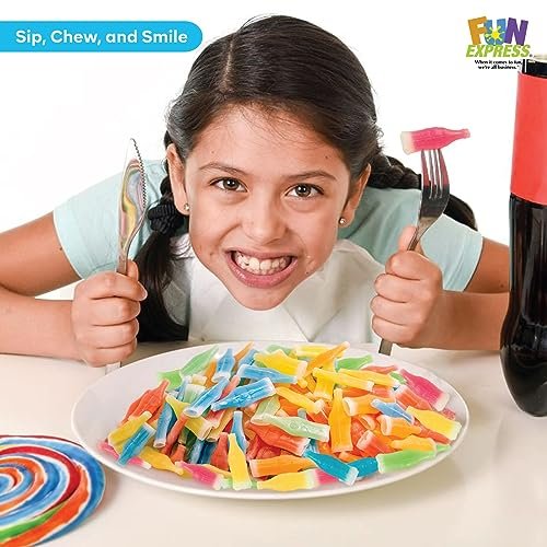 Fun Express Wax Bottle Candy Drinks - Nip Candy And Soda Bottle Drinks, Quench Your Thirst In Style, Savor The Flavors - Sip, Chew, And Smile With 1 Pound Of Wax Bottles Candy (50 Bottles)