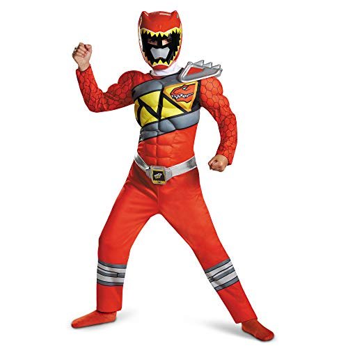 Red Power Rangers Costume for Kids. Official Licensed Red Ranger Dino Charge Classic Muscle Power Ranger Suit with Mask for Boys &amp; Girls, Medium (7-8)