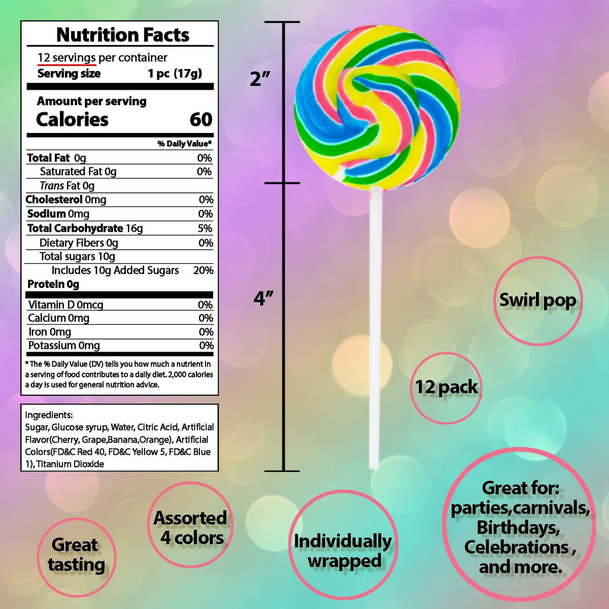 Swirl Pops - Lollipop Suckers, 0.01oz (1-Pack of 12)