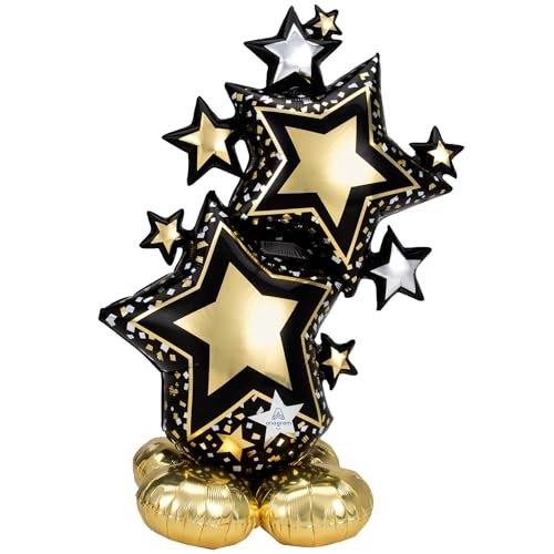 amscan 59" Anagram Star Cluster Black & Gold Airloonz Foil Balloon, Multicolor