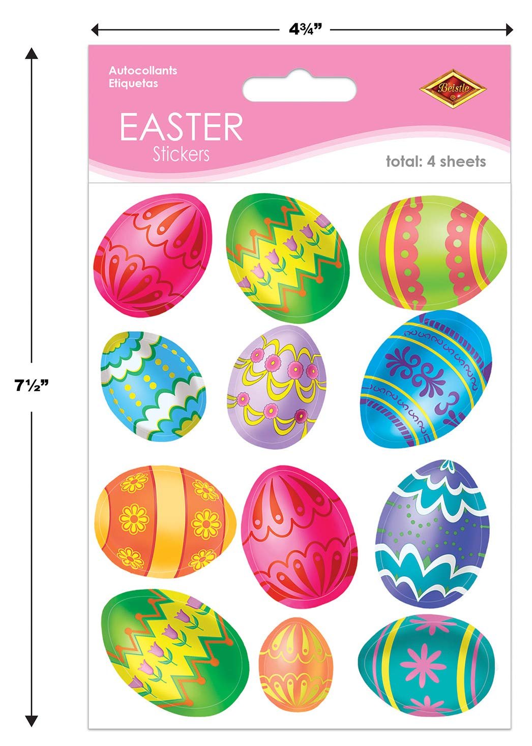 Beistle 44005 Easter Egg Stickers Sheet, 4-3/4 by 7-1/2-Inch Sheet