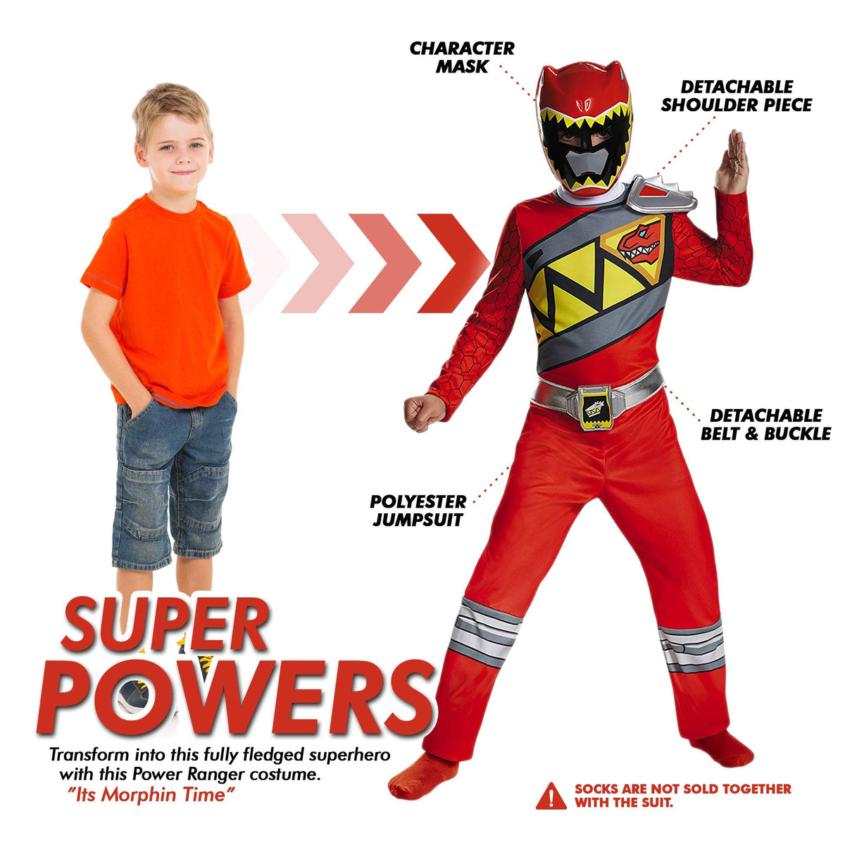 Small (4-6) Red Power Rangers Costume for Kids. Official Licensed Red Ranger Dino Charge Classic Power Ranger Suit with Mask for Boys &amp; Girls, Large (10-12)