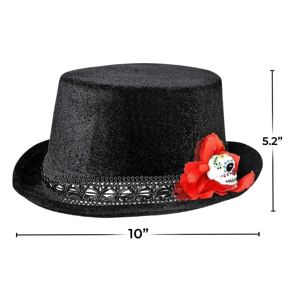 Party City Day of the Dead Top Hat Costume for Teens & Adults - Costume Includes One Black Velour Top Hat - Costumes for Halloween, Birthday Parties & Themed Events