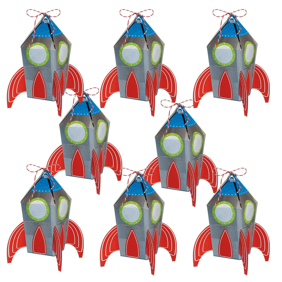 Blast Off Birthday Favor Box - 5.5" x 2" (Pack of 8) - Vibrant & Unique Rocket Shaped Paper Boxes - Perfect for Party Favors & Gifts