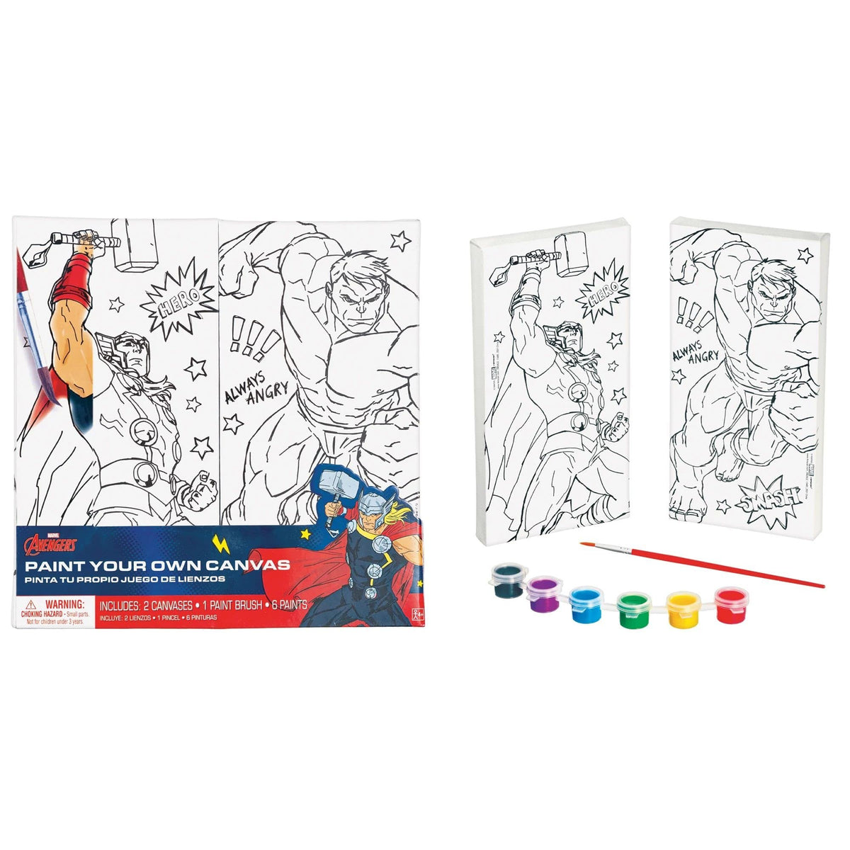 Color Your Own Canvas Set - 2 Vibrant Canvases (8"x4"), 6 Bold Paints, 1 Paint Brush - Perfect Creative & Educational Gift for Kids' Artistic Fun - 1 Set