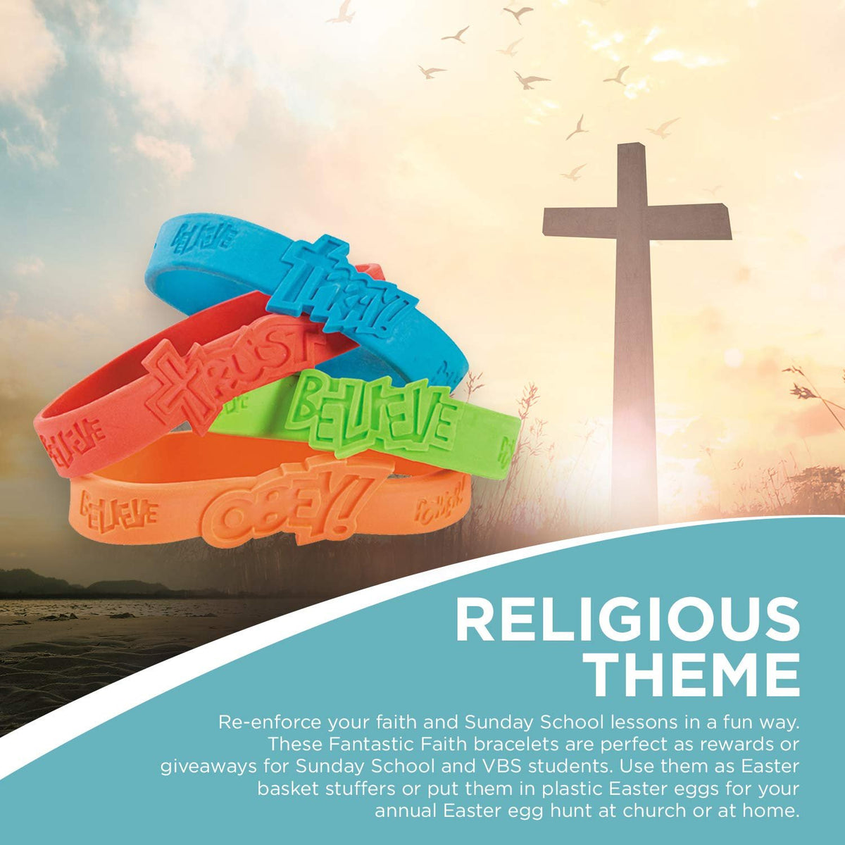 Fun Express Fantastic Faith Rubber Bracelets - Jewelry - Bracelets - Rubber Bracelets - VBS Vacation Bible School Supplies/Decor - 24 Pieces