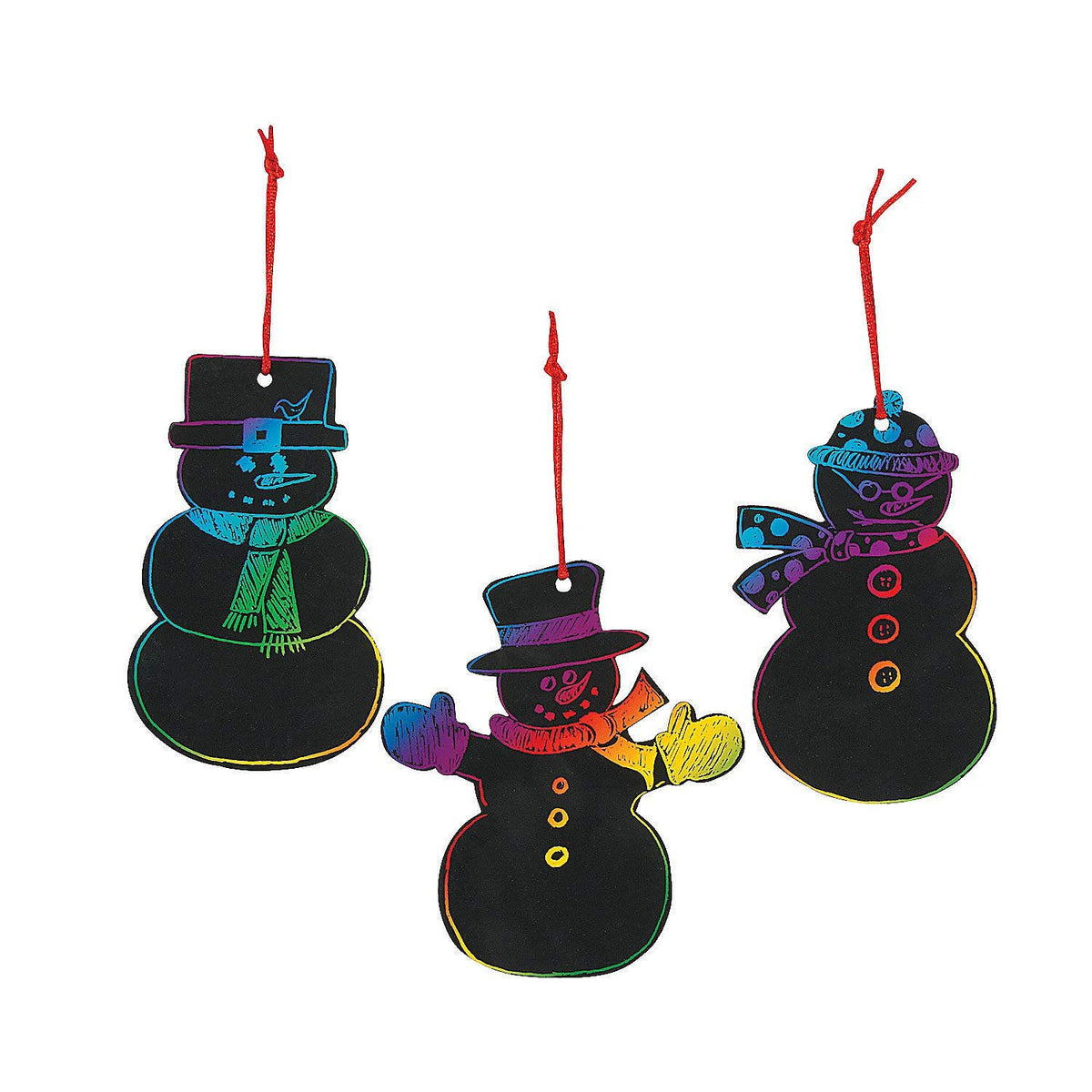 Fun Express Magic Color Scratch Snowman Ornaments for Kids - Makes 24, Includes 12 Scraters - Christmas and Winter Crafts for Preschool, Kindergarden and Kids