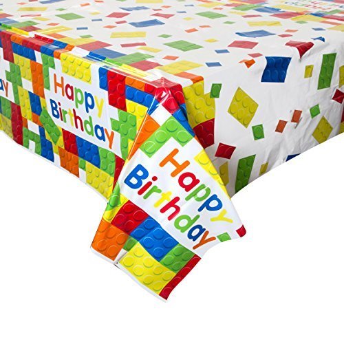 Vibrant Building Blocks Birthday Rectangular Plastic Table Cover - 54&quot; x 84&quot; - Premium Quality &amp; Eye-catching Design - Perfect for Kids&#39; Party Decor