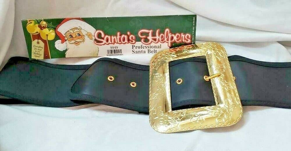 Halco Santa Belt with Decorative Cast Buckle Size Large 48-56 Black 3.75&quot; Wide Naugahyde Gilt Buckle Prong 6 Eyelets Deluxe Quality