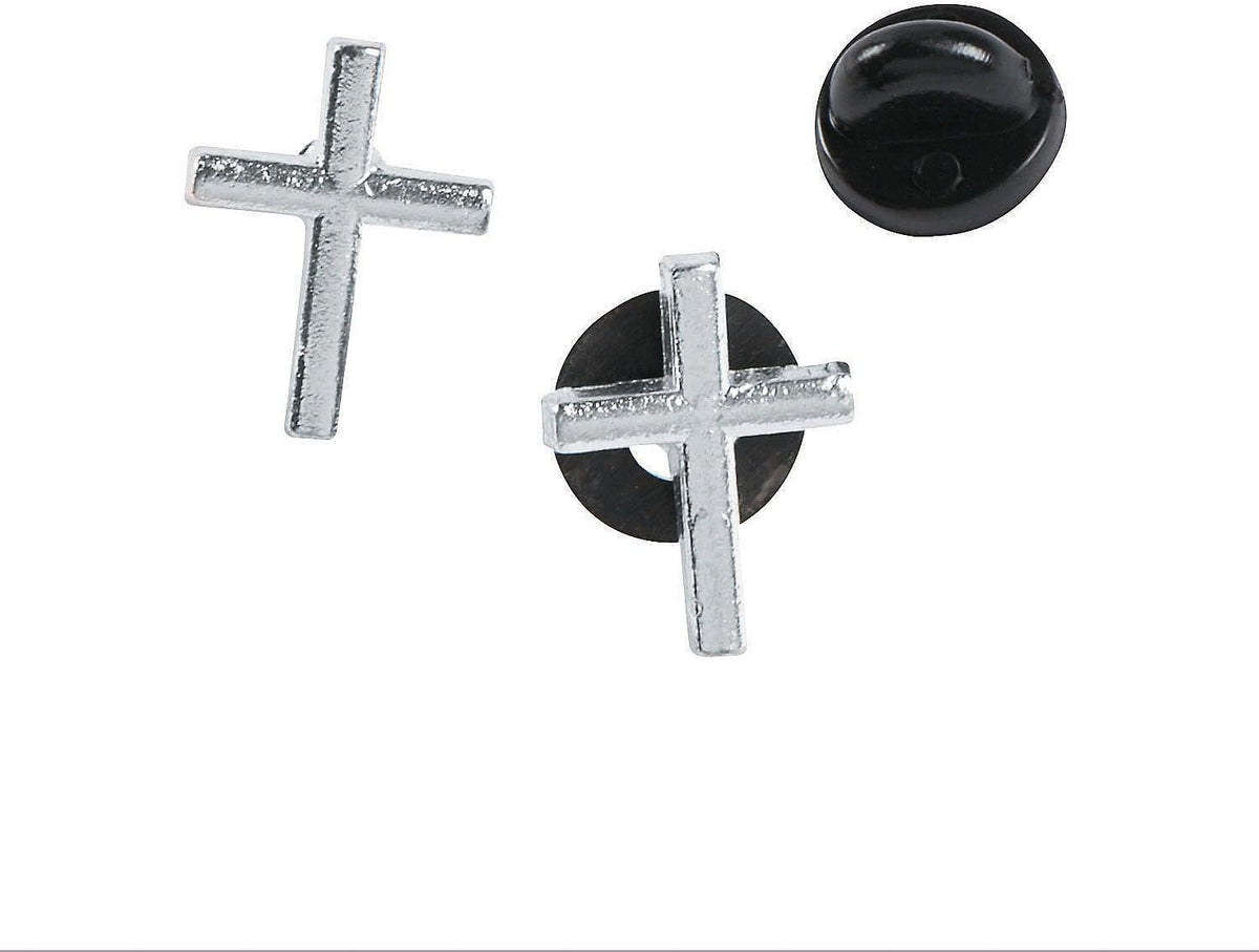 Silvertone Cross Lapel Pin