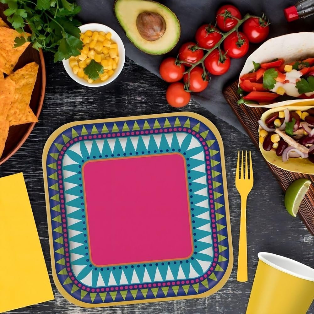 Boho Fiesta Square Dessert Plates | 7" x 7" | 10 Pcs