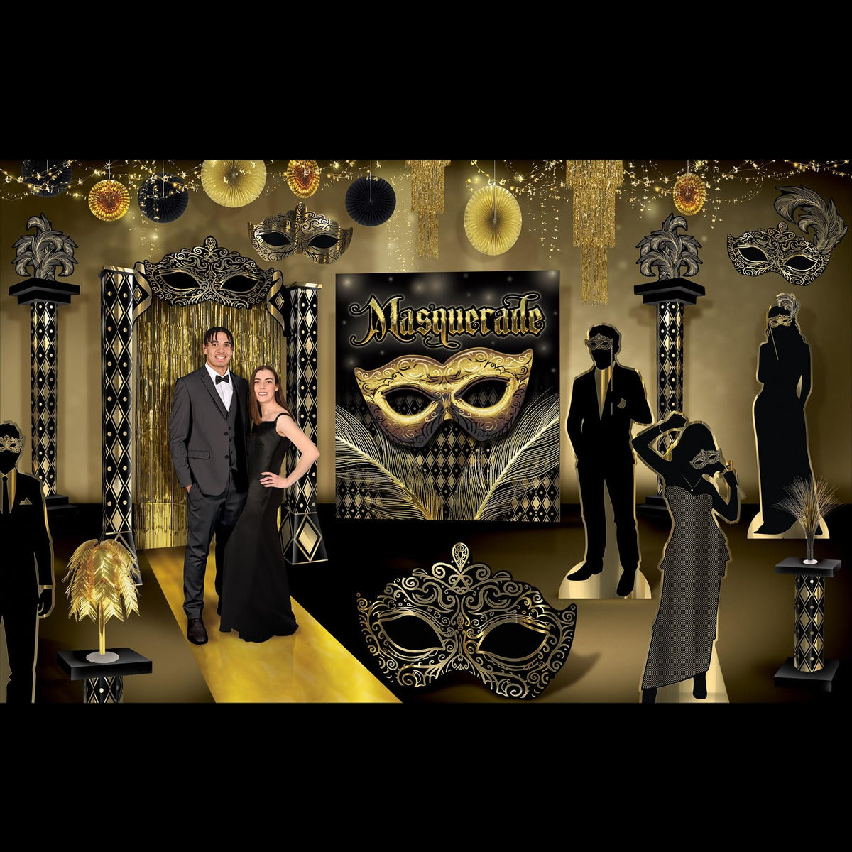 Beistle 3&#39; x 4&#39; 4.5&quot; Stand-Up Venetian Mask Photo Prop for Mardi Gras Prom, Masquerade Ball Decorations, Photography Backdrop