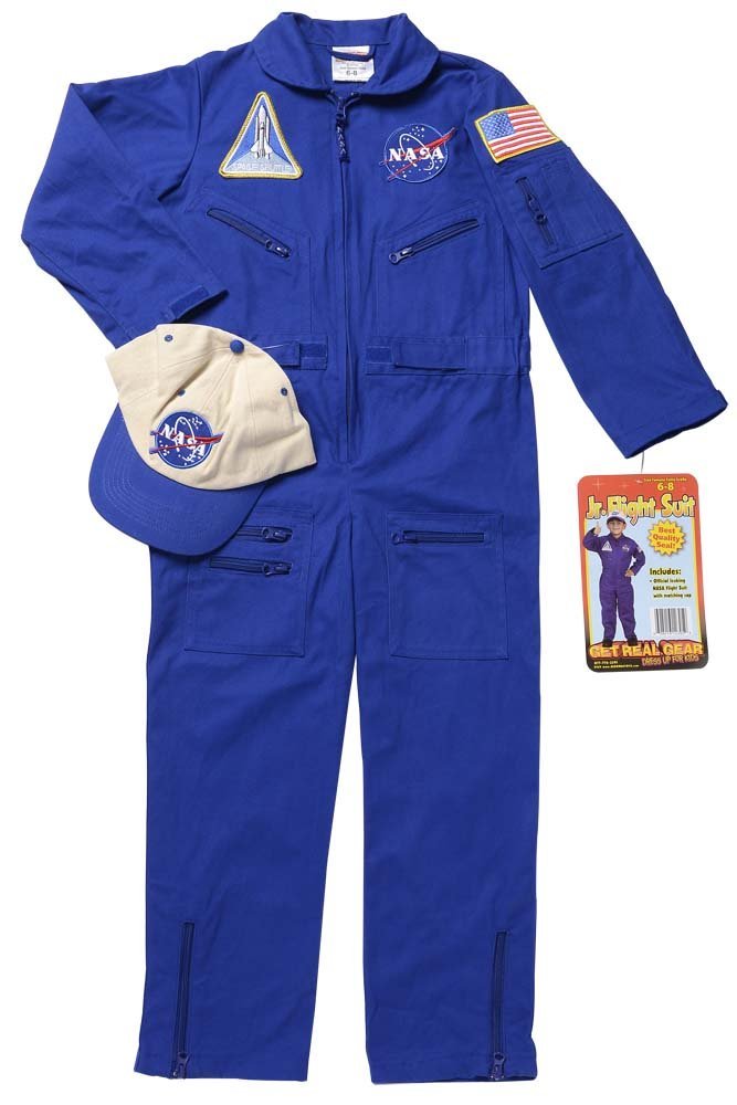 Aeromax Jr. NASA Flight Suit, Blue, with Embroidered Cap and Official Looking Patches