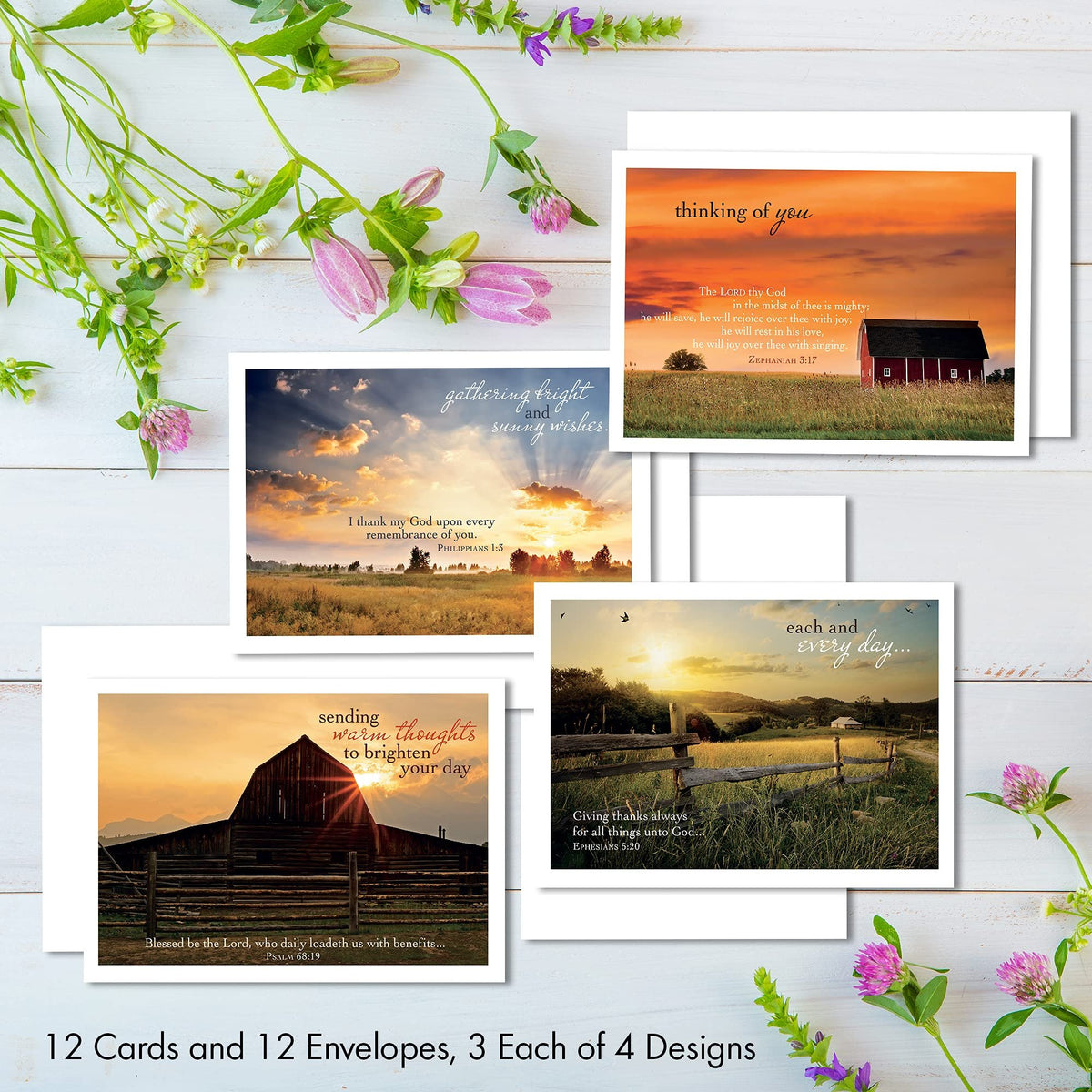 Designer Greetings Faithfully Yours Inspirational Thinking of You Boxed Card Assortment, Biblical Scripture Verses (Box of 12 Greeting Cards with Envelopes)