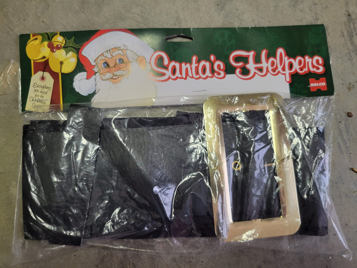 Halco Santa Belt Deluxe Bound Vinyl Black Belt Band 3.75&quot; Wide Prong 6 Eyelets Loop Claus Pirate Explorer