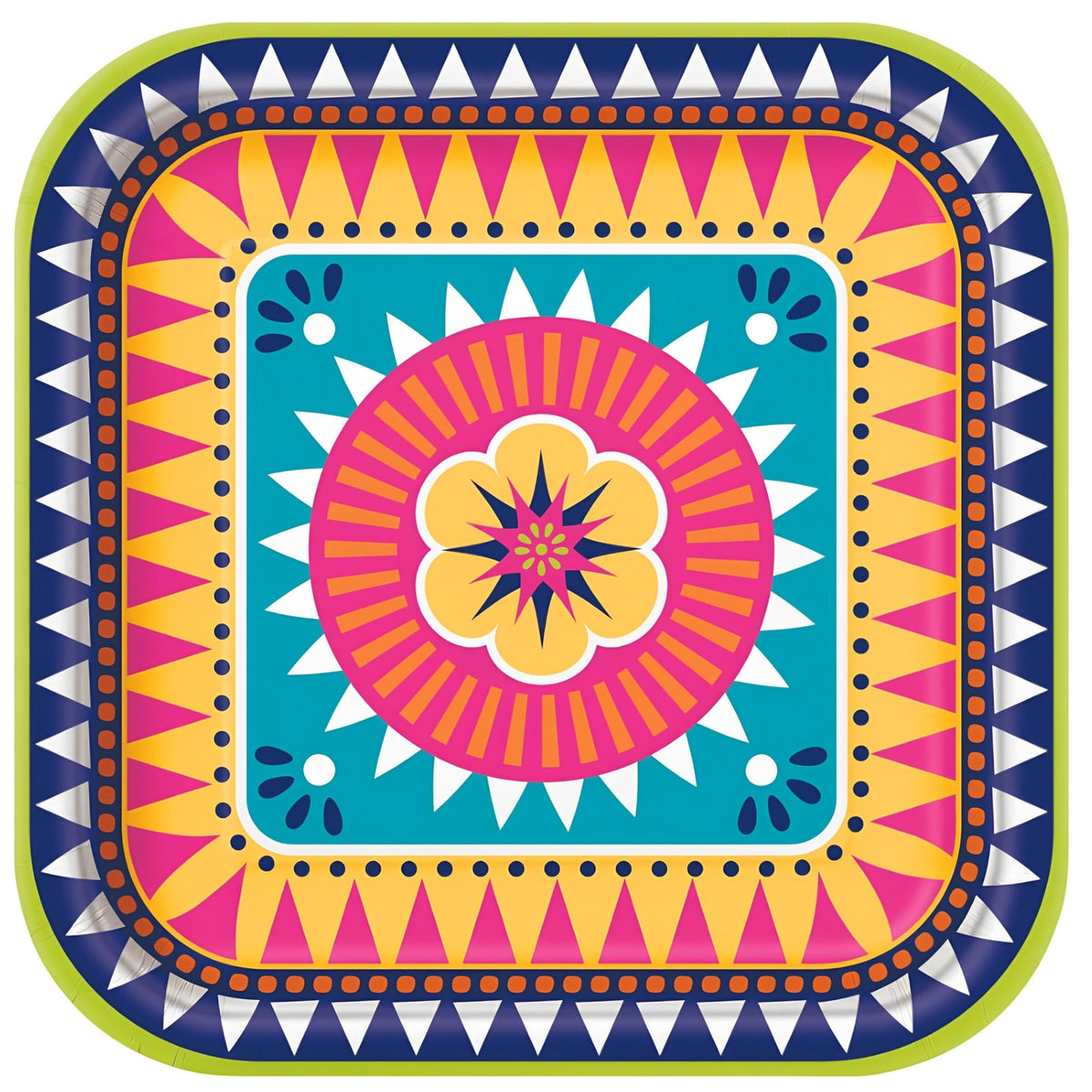 Square Dinner Paper Plates - 9" | Boho Fiesta | 8 Pcs