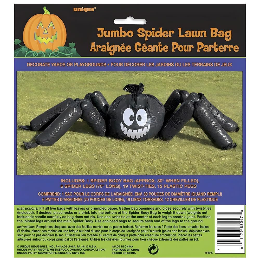 Spooktacular Spider Lawn Bag Decor (Pack of 32) - 30" x 70" - Giant Black & White Bag - Perfect Halloween Display
