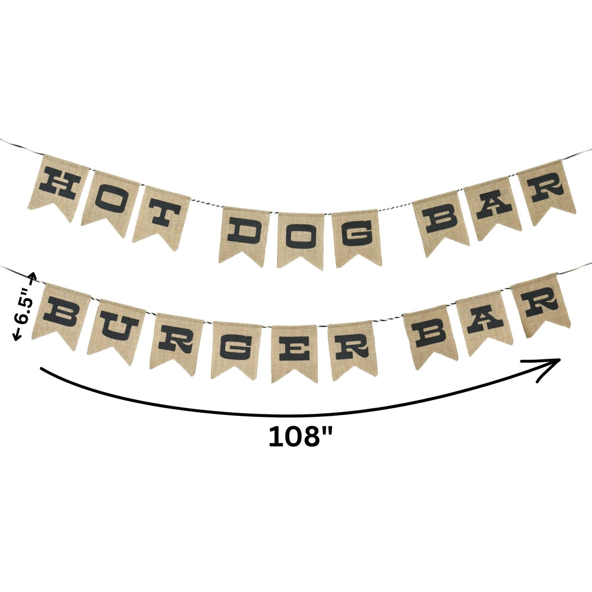 Natural Reversible Burlap Banner - 108" x 6.5" (1 Pack) - Eco-friendly Burger & Hot Dog Bar Sign - Perfect for Parties, BBQs, Picnics