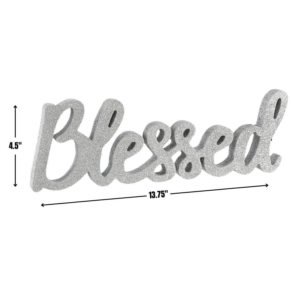 Stunning Silver MDF Glitter Blessed Script Sign - 4.5" x 13.75" (1 Pc.) - Unique & Dazzling Decor, Durable Material - Ideal for Every Event