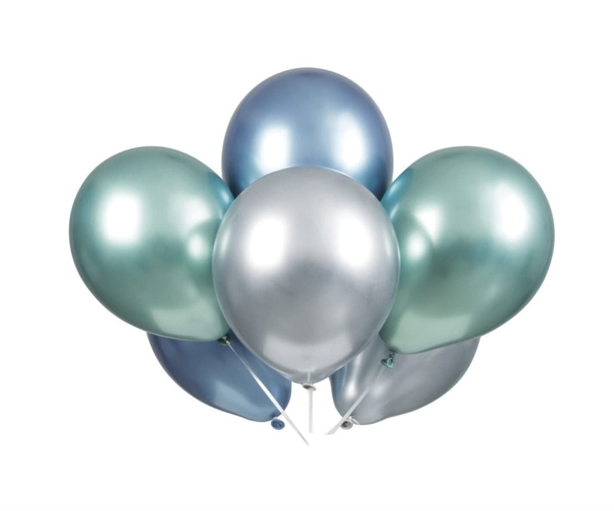 Assorted Blue, Green, &amp; Silver Platinum Latex Balloons 11&quot;(Pack of 6) - Vivid Design, Perfect for Weddings, Birthdays, Anniversaries, Parties, Celebrations, &amp; More