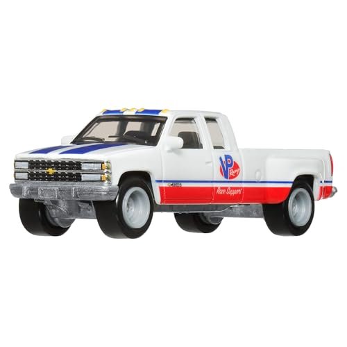 Hot Wheels Team Transport '63 Chevy Nova & '88 Chevy Silverado Die-Cast Vehicle Set, Race Car with Trailer, VP Racing, 1:64 Scale Model