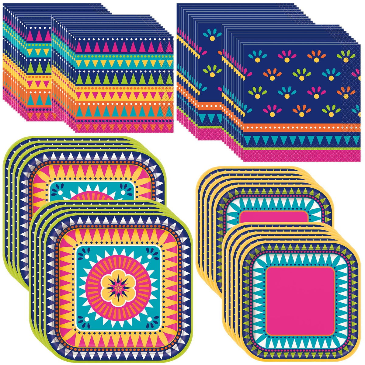 Unique Mexican Fiesta Party Decorations Bundle - Fiesta Plates and Napkins for Birthday Party Decor - Fiesta Party Supplies, Mexican Paper Plates, Fiesta Dinnerware