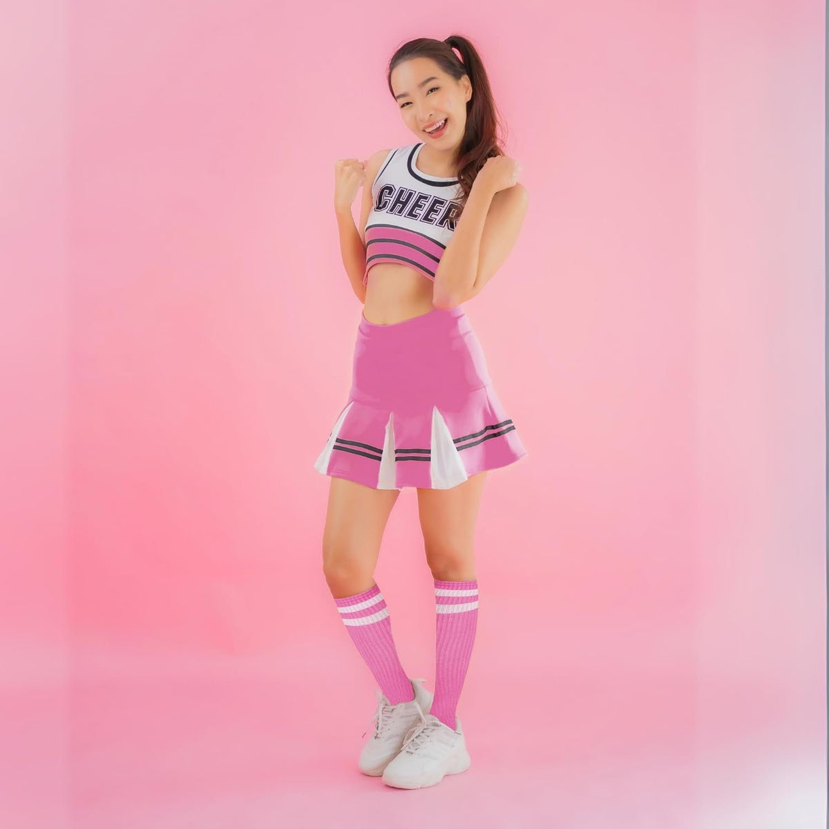 Pink Striped High Knee Socks for Women - One Size (1 Pair) - Soft and Washable Striped Socks - Perfect Costume Accessory for Cosplays, Everyday Wear, Sports & Fashion
