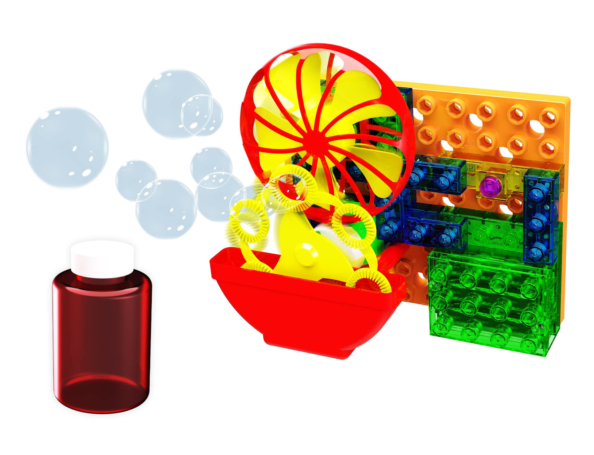 E-BLOX Building Blocks STEM Circuit Kit, Build Your Own Bubble Machine, Bubble Solution Included, Great Science Project for Little Ones, Birthday Gift, Boys, Girls, 5+