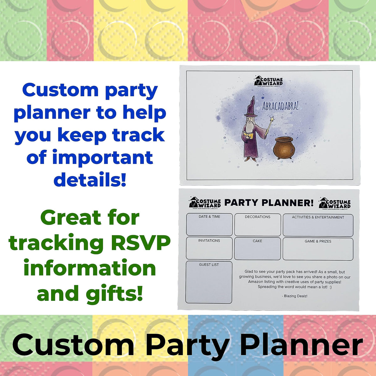 Costume Wizard Building Blocks Party Supplies for 16 Guests - Plates, Napkins, and Party Planner for Kids Birthday with Bright and Colorful Design