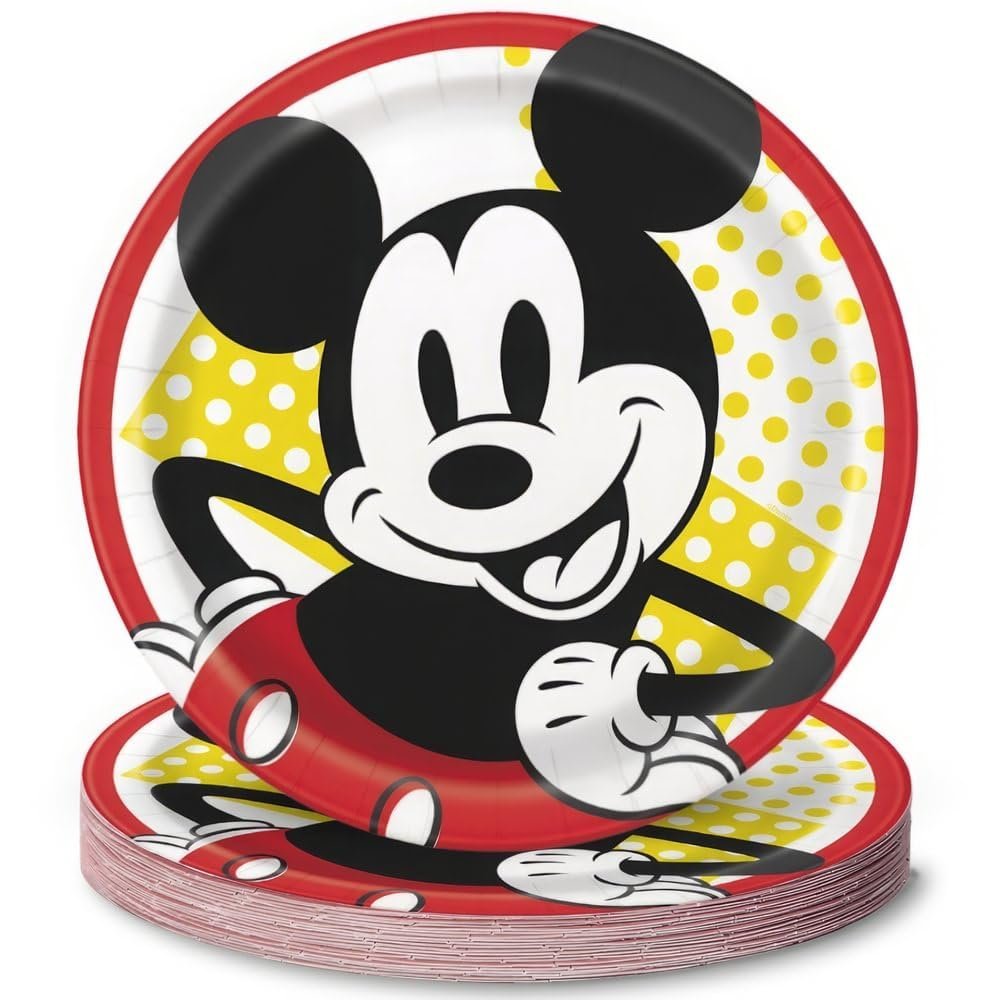 Unique Multicolor Disney Mickey Mouse Round Dinner Plates (9&quot;) 8 Count - Bright and Fun Design, Perfect for Disney Themed Parties