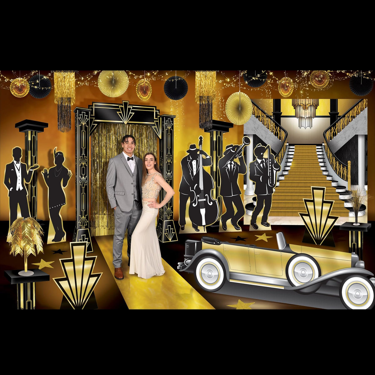 Beistle Life-Size Cardboard Great 20&#39;s Jazz Band Silhouette Stand-Ups for 1920&#39;s Prom Décor, Photo Backdrops