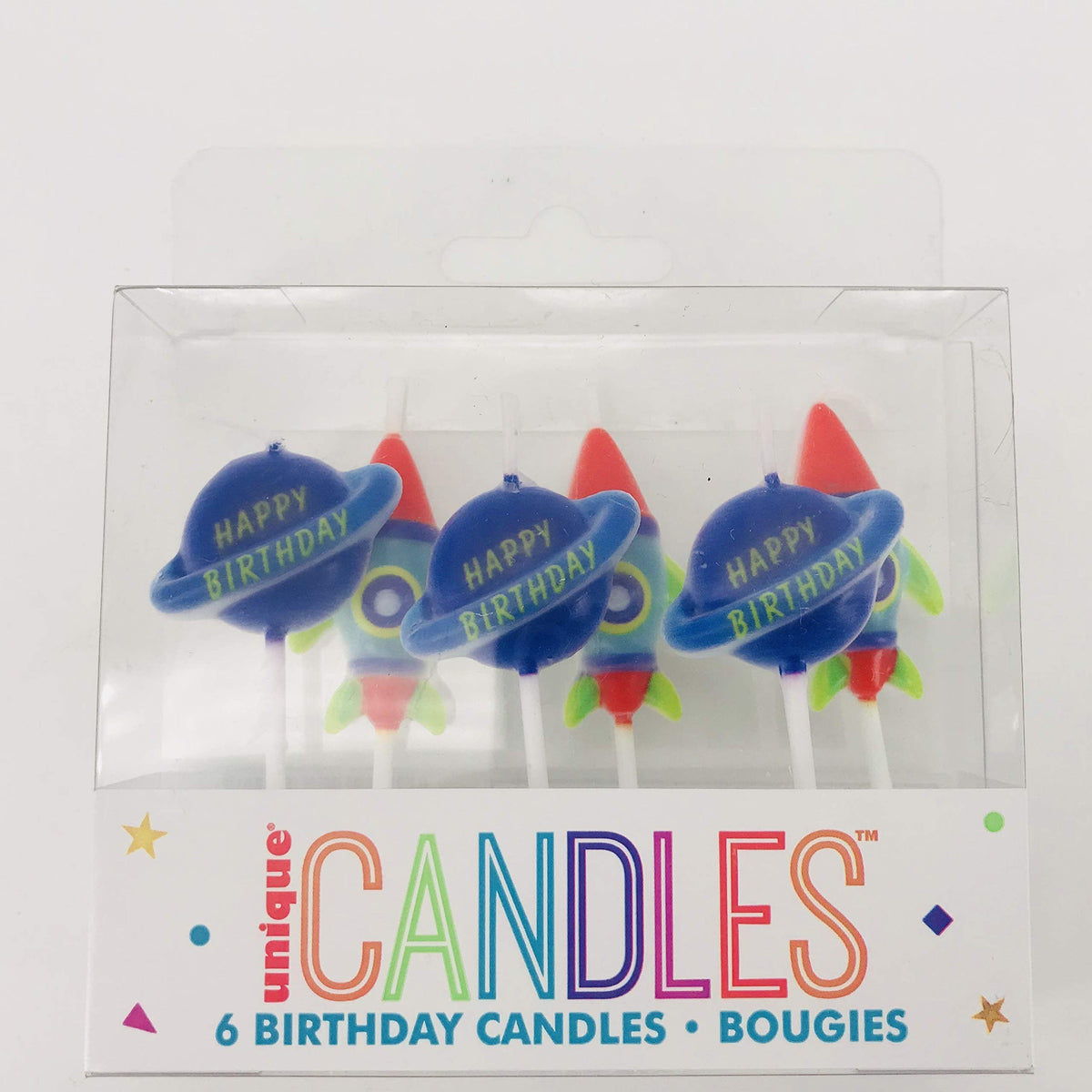 Outer Space Pick Birthday Candles (Pack of 6) - Stellar Rocket &amp; Spaceship Designs, Perfect Space-Themed Cake Toppers for Kids &amp; Space Enthusiasts