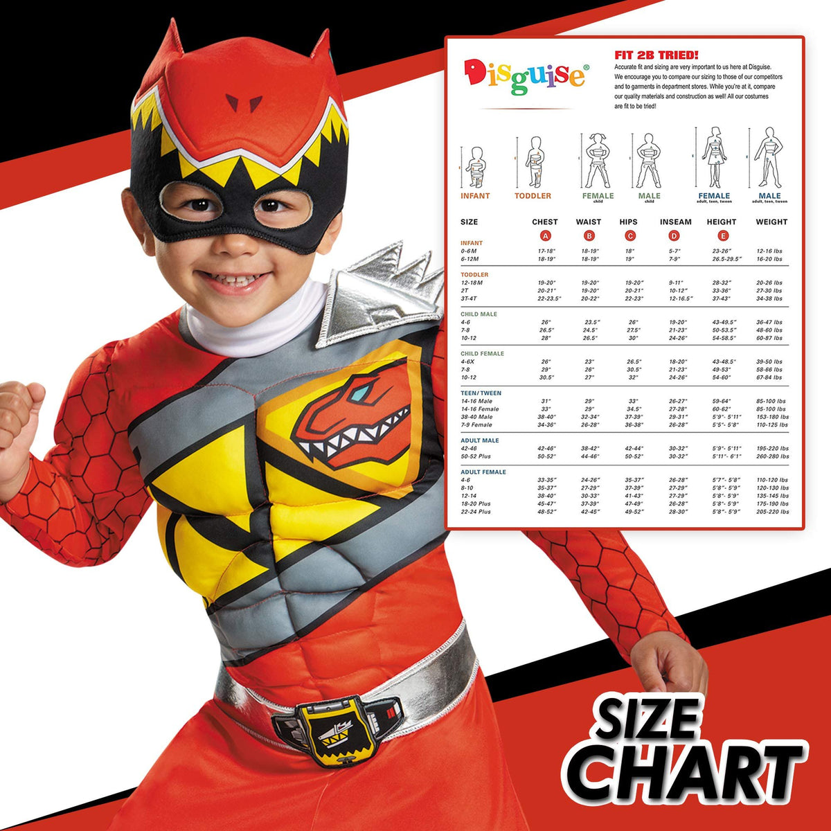 Red Power Rangers Costume for Toddlers. Official Licensed Red Ranger Dino Charge Classic Muscle Power Ranger Suit with Mask for Boys &amp; Girls, Medium (3T-4T)