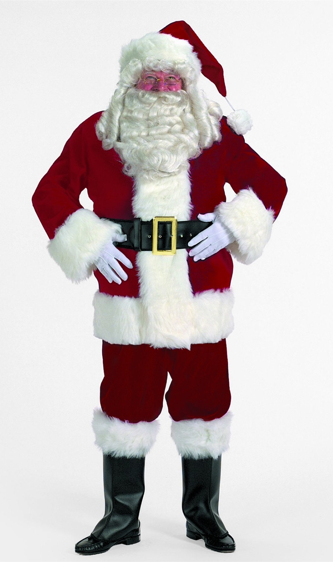 Exquisite Burgundy Velvet Santa Suit Jacket Size 50-56 Halco Claus #7096 Zipper Coat Satin Lined Pants Hat Belt Boot Tops Gloves Full Costume Set Outfit