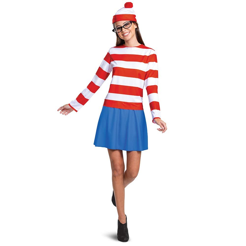 Disguise Women's Wheres Waldo Halloween, Official Adult Wenda Costume Set with Shirt and Skirt Outfit, Multicolored, Plus (18-20)