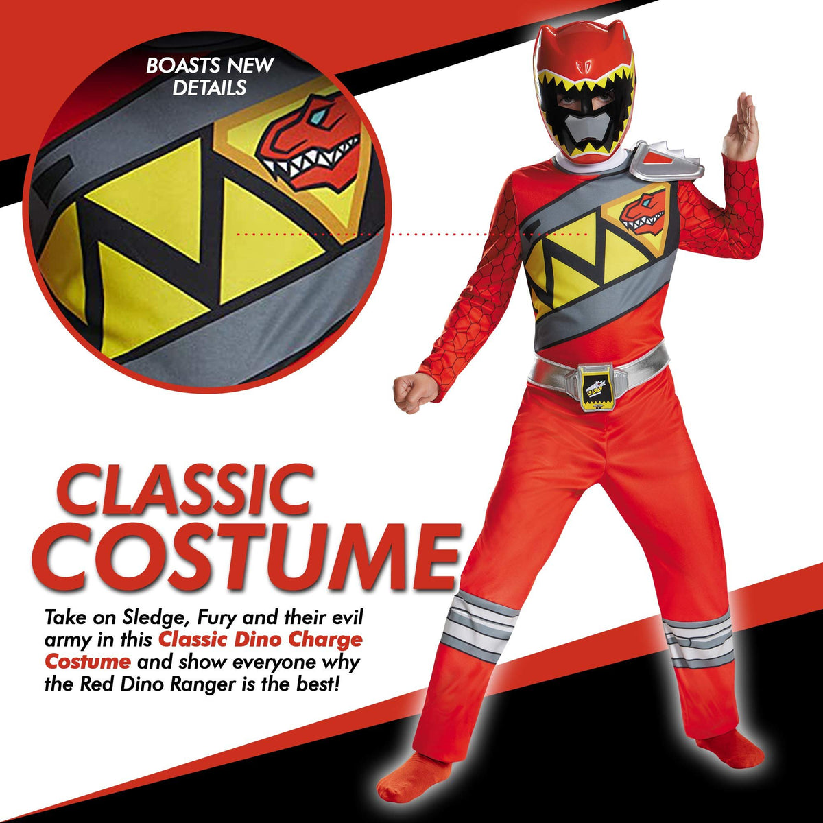Small (4-6) Red Power Rangers Costume for Kids. Official Licensed Red Ranger Dino Charge Classic Power Ranger Suit with Mask for Boys &amp; Girls, Large (10-12)