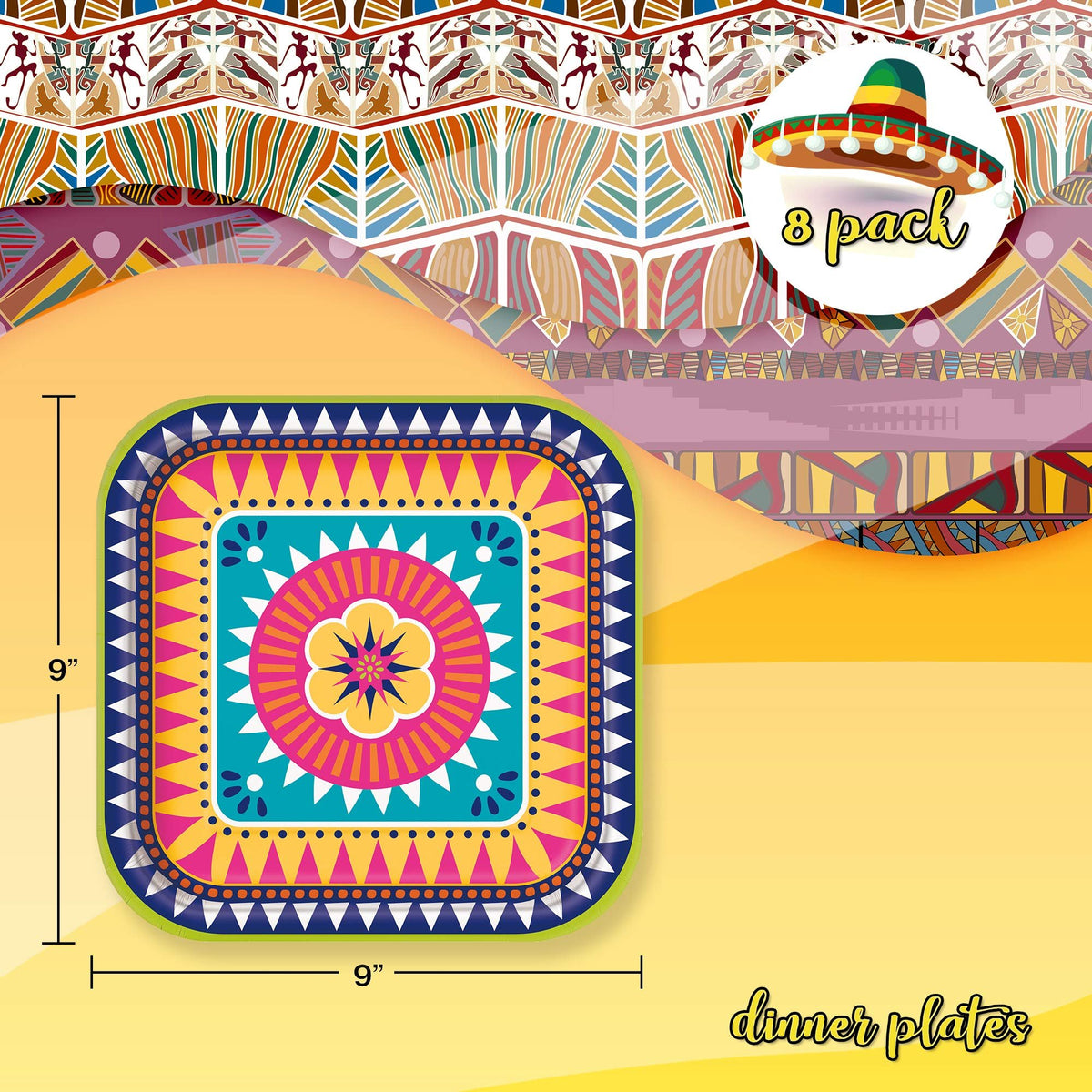 Unique Mexican Fiesta Party Decorations Bundle - Fiesta Plates and Napkins for Birthday Party Decor - Fiesta Party Supplies, Mexican Paper Plates, Fiesta Dinnerware