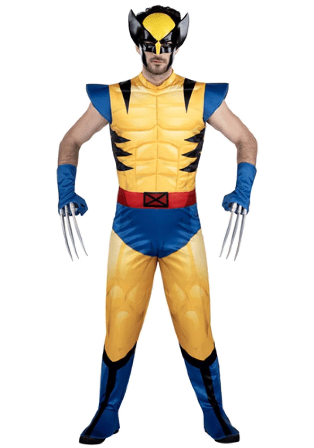 MARVEL Wolverine Adult Costume - Padded Jumpsuit, Detachable Claws, Plastic Mask, Halloween Outfit - Officially Licensed